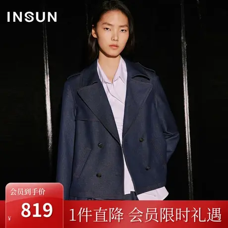 恩裳COVER2023秋装新款气质西装翻领抗皱垂坠仿牛仔廓形干练外套商品大图