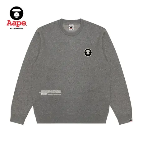 Aape旗舰店男装秋冬字母刺绣猿颜徽章简约休闲圆领针织衫A319XXL图片