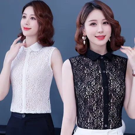 2022假领子新品蕾丝女衬衣百搭高端气质背心开衫夏季镂空上衣图片