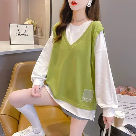 卫衣女春秋季韩版宽松bf慵懒风oversize假两件上衣薄款ins外套潮商品大图