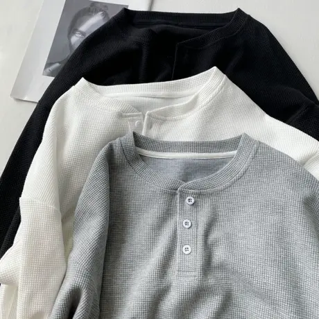 华夫格长袖T恤女早秋季2022年新款宽松百搭中长款上衣打底衫潮ins商品大图