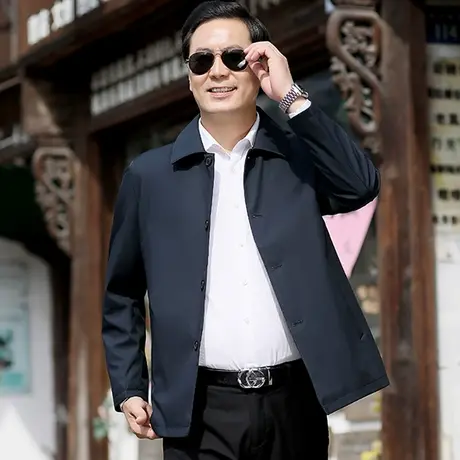 爸爸夹克衫中老年人秋装外套薄款春秋季中年男士爷爷翻领上衣服商品大图