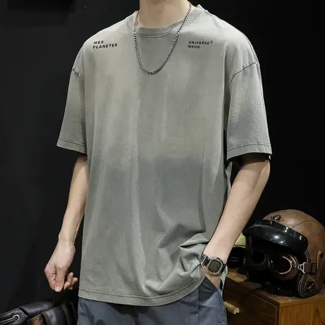 水洗渐变短袖t恤男士宽松大码潮牌夏季2023新款纯棉男装体恤男款商品大图