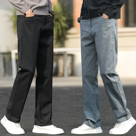 裤子男款秋季厚款宽松直筒休闲裤男士纯棉长裤春秋款大码商务西裤图片