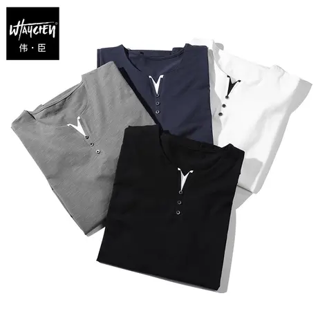 伟臣潮牌大码男装夏季短袖T恤男加肥加大半袖胖子V领体恤打底衫商品大图