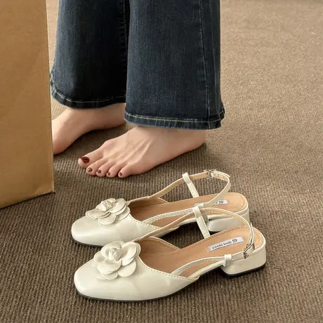 晚风温柔单鞋女鞋子2023年春夏新款粗跟小众设计感法式高级感凉鞋商品大图