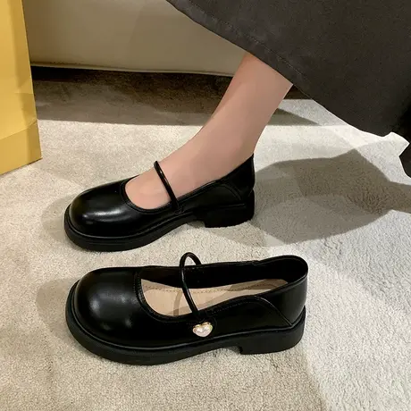 单鞋女温柔晚晚风2023年新款夏季女士圆头粗跟配裙子复古玛丽珍鞋商品大图