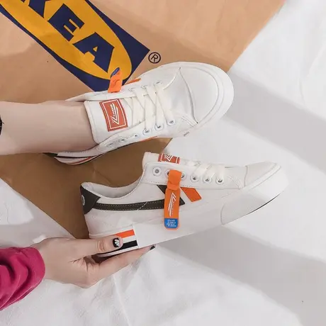 夏透气小白鞋女薄款平底爆款百搭ulzzang学生白色低帮帆布鞋ins潮商品大图