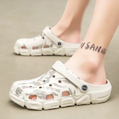 2022新款男士雨鞋夏季时尚钓鱼涉水鞋防滑胶鞋赶海凉鞋洞洞防水鞋商品大图