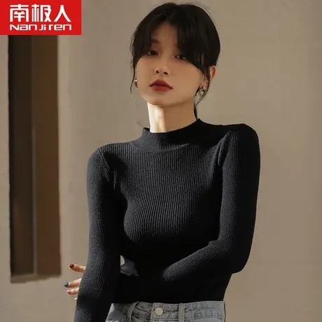 半高领针织打底衫女黑白色小中领内搭上衣秋冬长袖高领小众毛衣商品大图