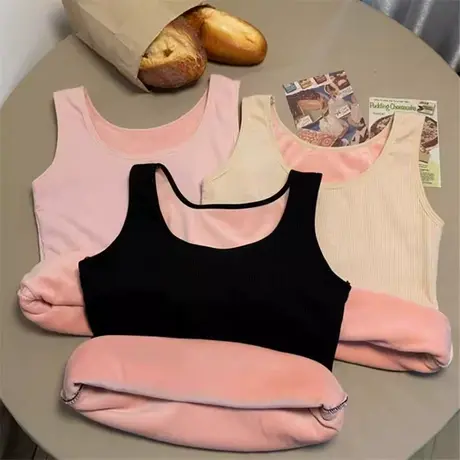 秋冬加绒加厚保暖吊带背心女内搭修身防寒针织百搭打底马甲背心女图片