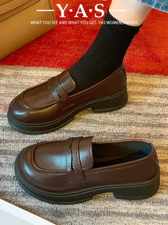 小皮鞋女2024新款英伦风黑色厚底乐福鞋一脚蹬jk制服单鞋粗跟低跟商品大图
