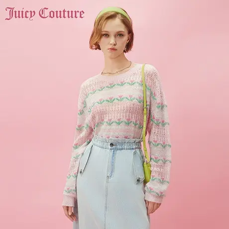 Juicy Couture橘滋2024早春日穿搭新款花卉提花彩钻女装士针织衫图片