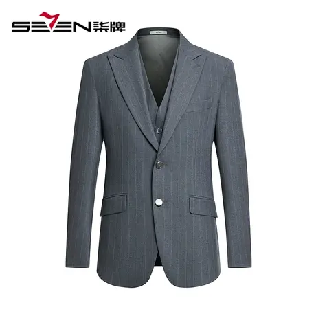 【商场同款】柒牌男士条纹西服套装2023秋季新款西装结婚新郎礼服图片
