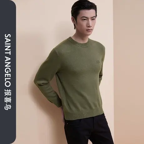 报喜鸟秋季新款男士休闲爱心LOGO羊毛衫圆领亲肤保暖针织衫毛衣男图片