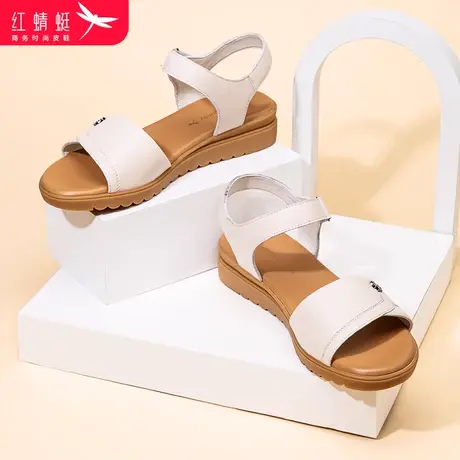 红蜻蜓女鞋2023新款夏季坡跟软底时尚百搭防滑外穿妈妈凉鞋女平底图片