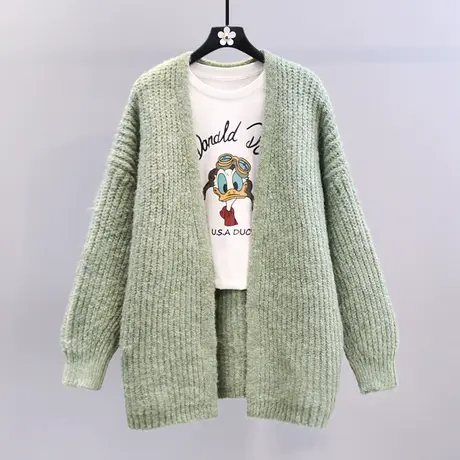 粗线中长款慵懒风毛衣外套女秋冬2023年新款宽松加厚V领针织开衫商品大图