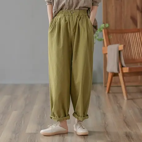 dza 高腰显瘦休闲直筒裤子女春秋宽松阔腿裤百搭长裤纯棉哈伦女裤图片