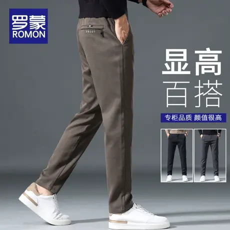 罗蒙休闲裤男秋冬季2023新款宽松直筒加绒男裤弹力潮牌男士长裤子商品大图