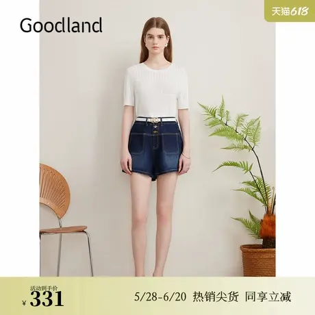 【醋酸系列】Goodland美地夏季新款短裤经典小A字牛仔裤图片