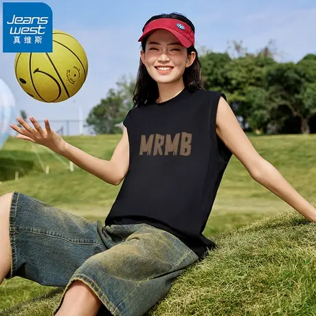 NR真维斯黑色无袖坎肩背心女2025夏季新款宽松休闲百搭运动上衣潮图片