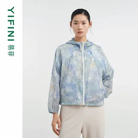 [专柜同款]Yifini/易菲时尚印花通勤连帽外套女宽松百搭上衣25夏图片