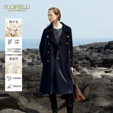 【绵羊毛+桑蚕丝】Scofield女英伦复古双面呢毛呢大衣冬图片
