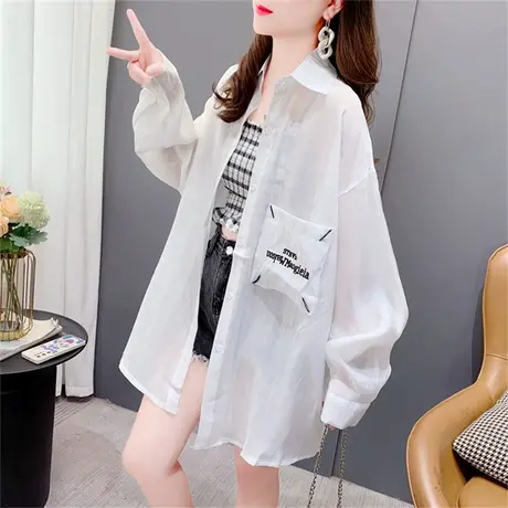 中长款长袖薄款防晒衣衬衫女夏季2023新款宽松透气设计感上衣外套图片