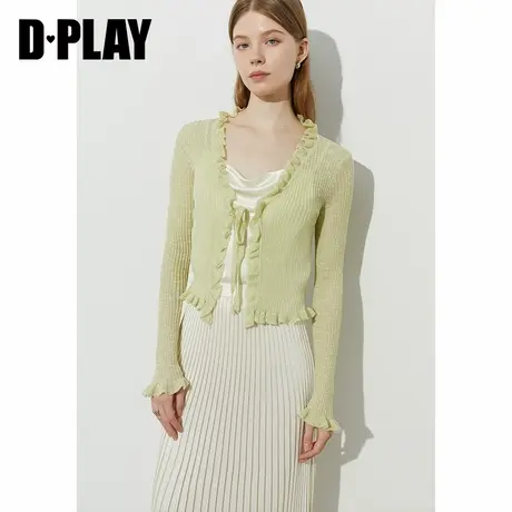 DPLAY【惠品】2025年夏季新款绿色针织衫女洋气外套开衫长袖上衣图片