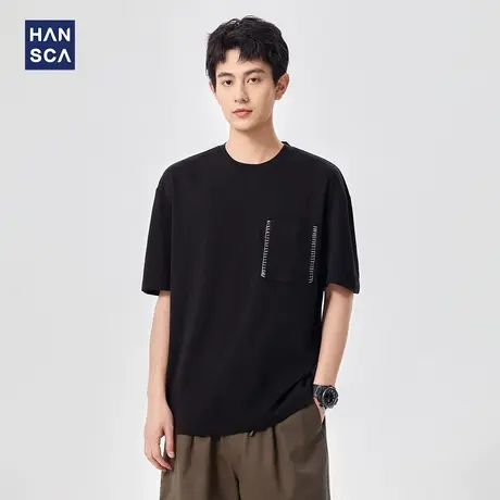 hansca 桑蚕丝透气凉感短袖t恤男2025夏季纯色高级感宽松口袋上衣商品大图