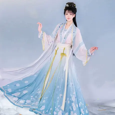 【如梦霓裳丨静月】原创宋制汉服女对襟褙子渐变色印花齐腰裙日常商品大图