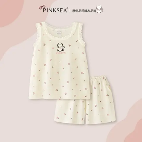Pinksea纯棉睡衣女款带内衬夏季吊带背心短裤可外穿无袖家居服女商品大图