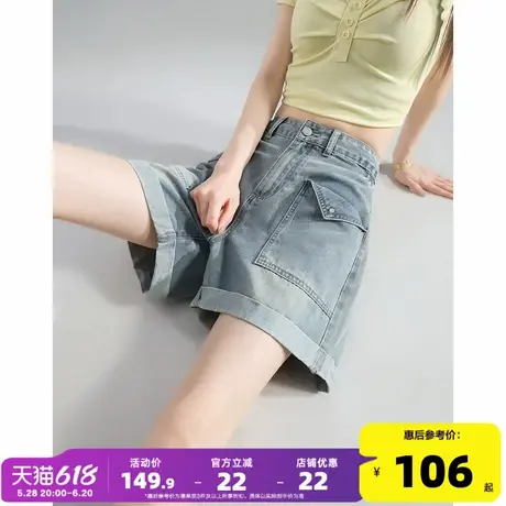 唐狮25新款夏季牛仔短裤女卷边大口袋休闲复古时尚水洗潮流辣妹W商品大图