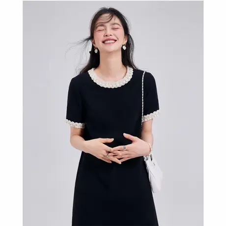 爵莱菲大码重工钉珠小香赫本风黑白色连衣裙女2025夏季新款法式气商品大图
