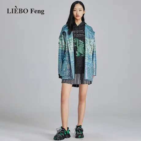 裂帛LIEBOFeng设计师品牌chic银丝民族刺绣复古宽松黑色连帽卫衣图片