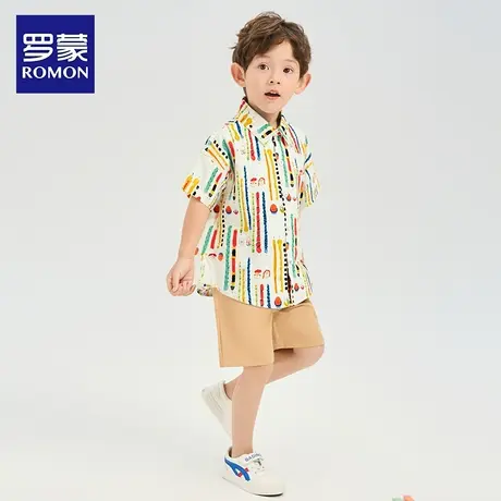 罗蒙儿童衬衫纯棉夏季2025新款短袖男童宝宝休闲薄款衬衣卡通印花图片