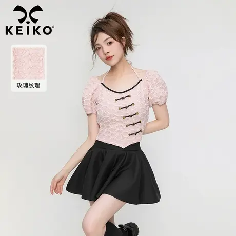 双纱压花玫瑰图案露锁骨上衣女2023夏季新甜辣妹粉色衬衫露脐小衫图片