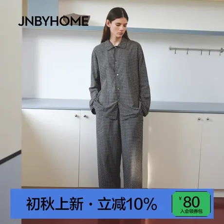 JNBYHOME江南布衣25年秋新女长袖家居服衬衣格纹柔软舒适情侣睡衣商品大图