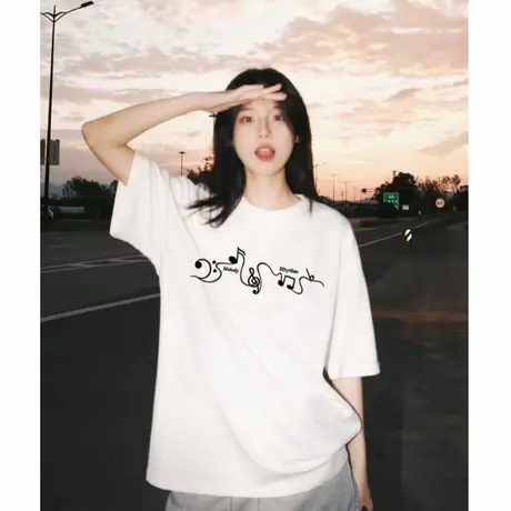 oversize大版宽松设计感白色落肩短袖t恤女美式小众潮牌半袖上衣图片