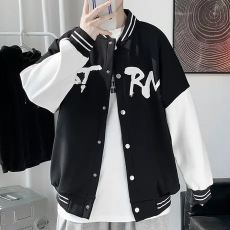棒球服外套男春秋季美式宽松拼接撞色上衣青少年学生潮牌休闲外套商品大图