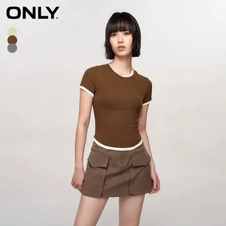 ONLY2024春季新款休闲简约修身显瘦假两件短袖T恤女|124101086商品大图