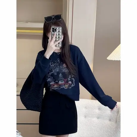 卡通米奇印花套头长袖上衣女2025年新款爆款时尚百搭圆领卫衣女装商品大图