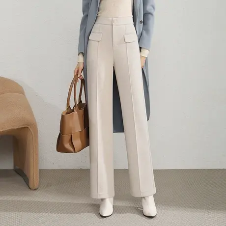 高腰气质直筒裤女2023新款秋冬羊毛呢西装裤垂感显瘦长裤休闲裤厚商品大图