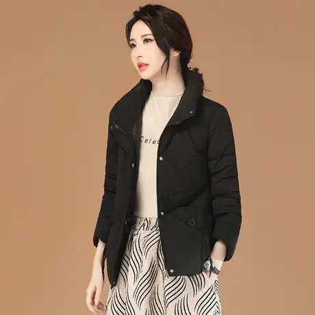 韩潮袭人立领休闲保暖黑色棉衣棉服女2023冬新款百搭显瘦棉袄外套图片