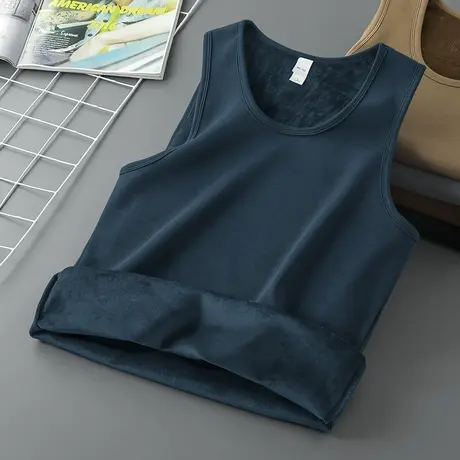保暖背心男士冬季内穿加绒加厚运动健身纯色坎肩无袖t恤打底马甲商品大图
