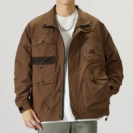 秋冬季宽松美式高街工装冲锋衣男装多口袋长袖翻领夹克外套上衣服商品大图