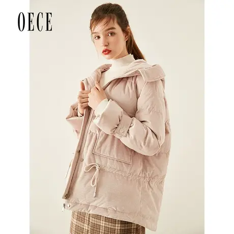 Oece2022冬新款女 甜美复古减龄连帽灯芯绒羽绒服外套商品大图