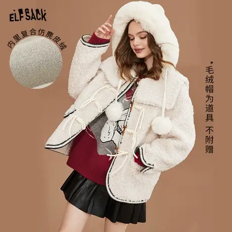 妖精的口袋白色毛绒棉服女2022冬季新款温柔风加厚棉衣外套小棉袄图片