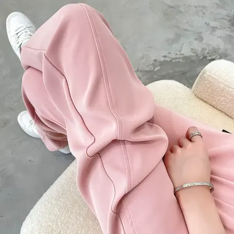 粉色冰丝窄版阔腿裤女夏季薄款高腰宽松显瘦休闲防晒香蕉西装裤子商品大图