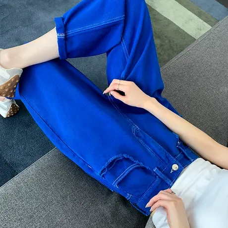 高腰牛仔裤女ins潮春秋克莱因蓝休闲九分哈伦萝卜裤宽松老爹裤子商品大图